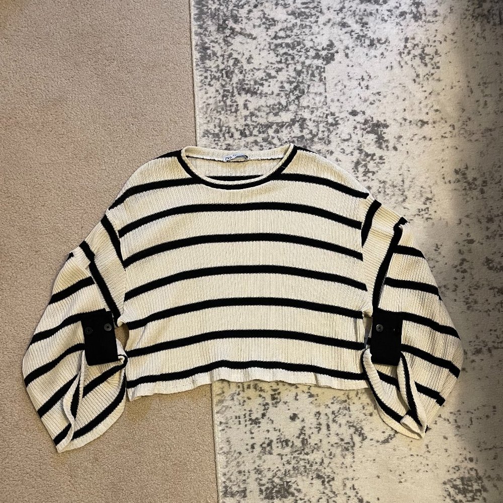 ZARA Cream & Black Striped Sweater